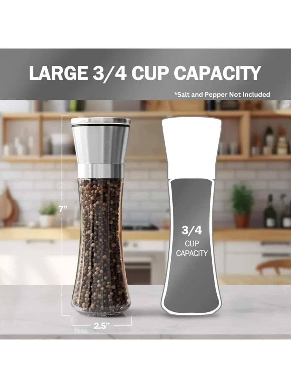Premium Stainless Steel Salt & Pepper Grinder Set - Adjustable Ceramic, Tall
